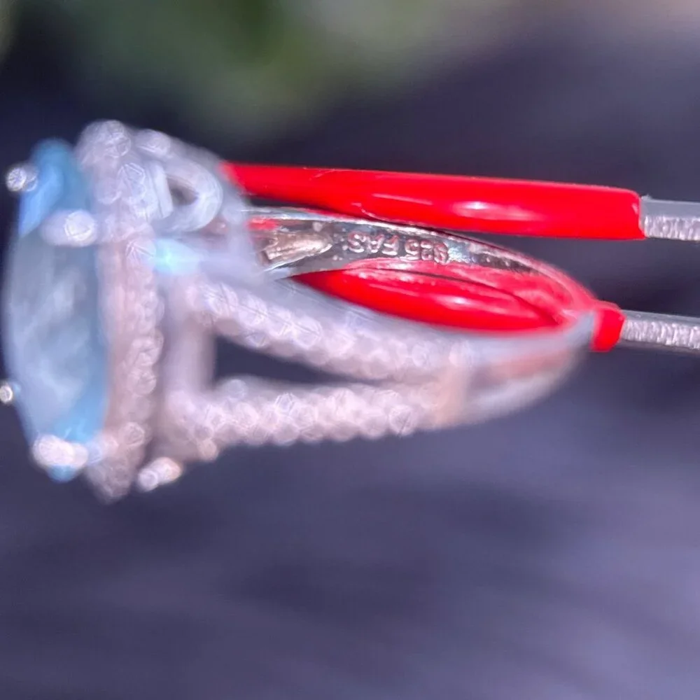 Blue Stone Surrounded With CZ’s Silver 925‎ Ring